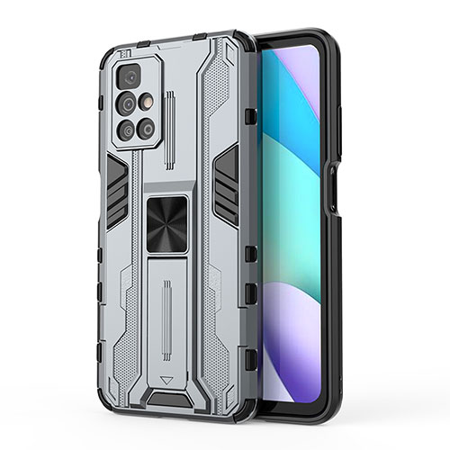 Silicone Matte Finish and Plastic Back Cover Case with Magnetic Stand KC2 for Xiaomi Redmi Note 11 4G (2021) Gray