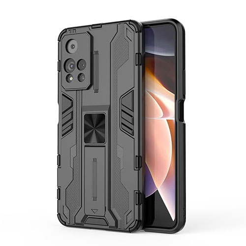 Silicone Matte Finish and Plastic Back Cover Case with Magnetic Stand KC2 for Xiaomi Redmi Note 11 Pro+ Plus 5G Black