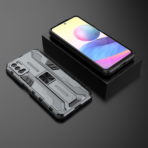 Silicone Matte Finish and Plastic Back Cover Case with Magnetic Stand KC2 for Xiaomi Redmi Note 11 SE 5G Gray