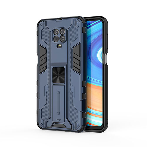 Silicone Matte Finish and Plastic Back Cover Case with Magnetic Stand KC2 for Xiaomi Redmi Note 9S Blue