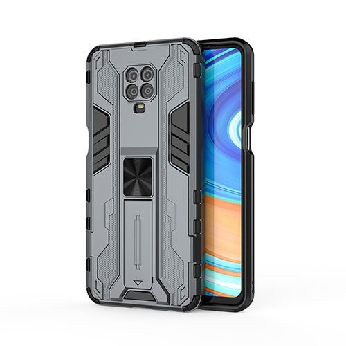 Silicone Matte Finish and Plastic Back Cover Case with Magnetic Stand KC2 for Xiaomi Redmi Note 9S Gray