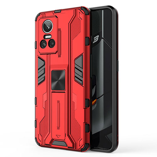 Silicone Matte Finish and Plastic Back Cover Case with Magnetic Stand KC3 for Realme GT Neo3 5G Red