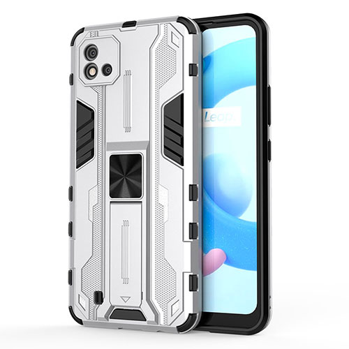 Silicone Matte Finish and Plastic Back Cover Case with Magnetic Stand KC3 for Realme Narzo 50i White