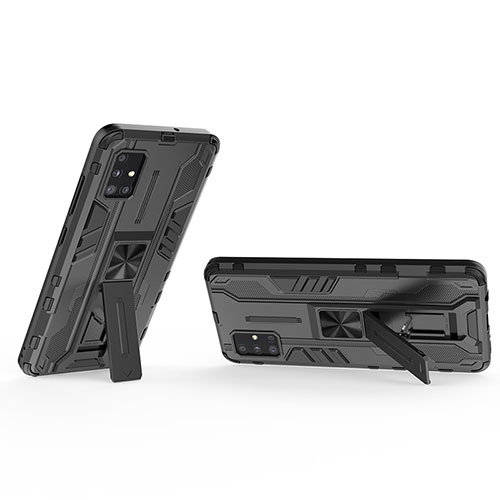 Silicone Matte Finish and Plastic Back Cover Case with Magnetic Stand KC3 for Samsung Galaxy M40S Black