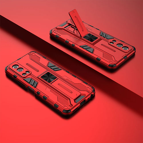 Silicone Matte Finish and Plastic Back Cover Case with Magnetic Stand KC3 for Vivo iQOO Z3 5G Red