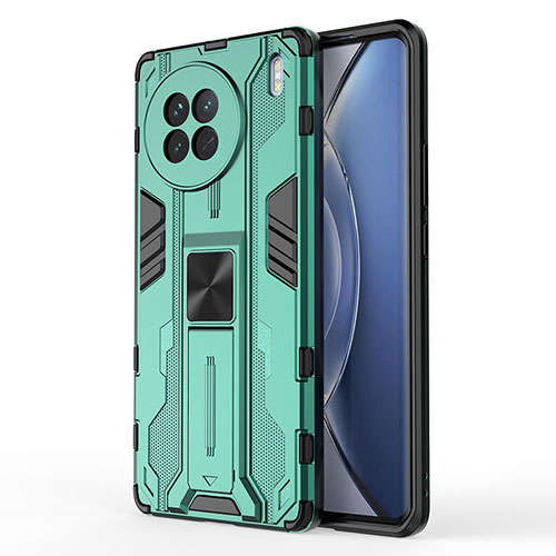 Silicone Matte Finish and Plastic Back Cover Case with Magnetic Stand KC3 for Vivo X90 5G Green