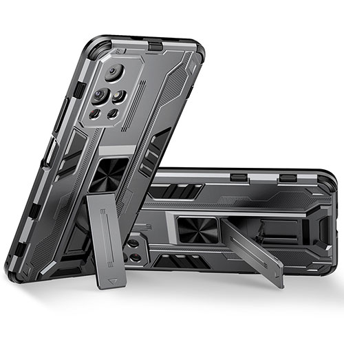 Silicone Matte Finish and Plastic Back Cover Case with Magnetic Stand KC3 for Xiaomi Redmi Note 11 5G Gray