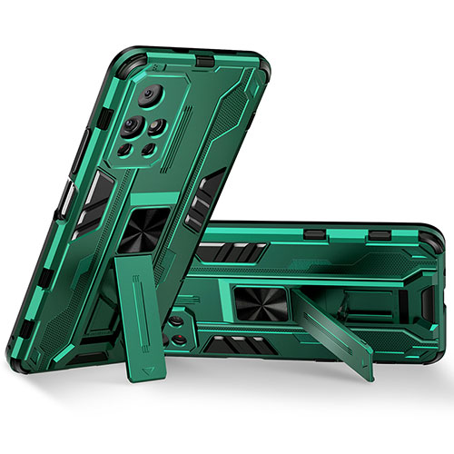 Silicone Matte Finish and Plastic Back Cover Case with Magnetic Stand KC3 for Xiaomi Redmi Note 11 5G Green