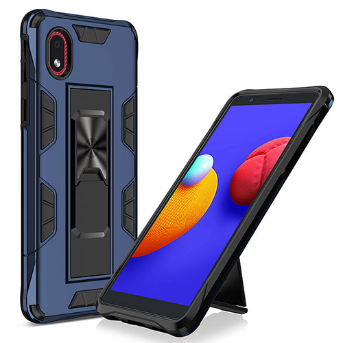 Silicone Matte Finish and Plastic Back Cover Case with Magnetic Stand MQ1 for Samsung Galaxy A01 Core Blue