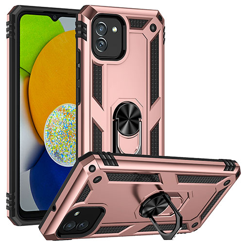 Silicone Matte Finish and Plastic Back Cover Case with Magnetic Stand MQ1 for Samsung Galaxy A03 Rose Gold