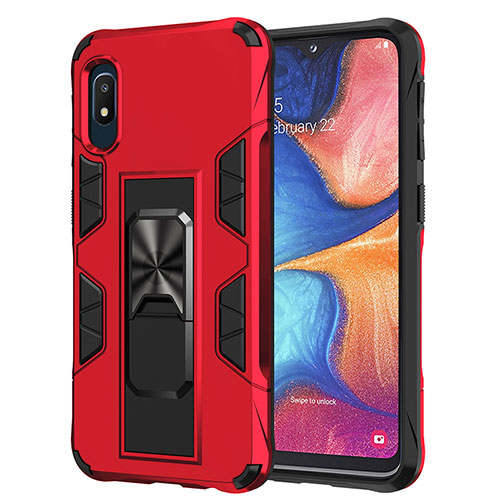 Silicone Matte Finish and Plastic Back Cover Case with Magnetic Stand MQ1 for Samsung Galaxy A10e Red