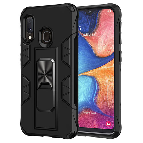 Silicone Matte Finish and Plastic Back Cover Case with Magnetic Stand MQ1 for Samsung Galaxy A20e Black