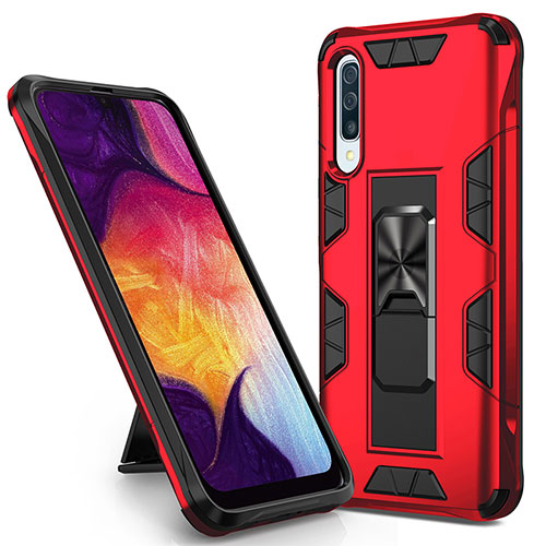 Silicone Matte Finish and Plastic Back Cover Case with Magnetic Stand MQ1 for Samsung Galaxy A30S Red