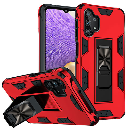 Silicone Matte Finish and Plastic Back Cover Case with Magnetic Stand MQ1 for Samsung Galaxy A32 5G Red