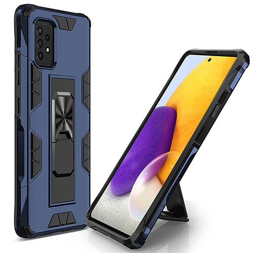 Silicone Matte Finish and Plastic Back Cover Case with Magnetic Stand MQ1 for Samsung Galaxy A52 4G Blue