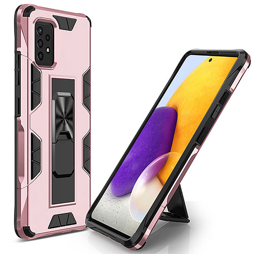 Silicone Matte Finish and Plastic Back Cover Case with Magnetic Stand MQ1 for Samsung Galaxy A52 4G Rose Gold