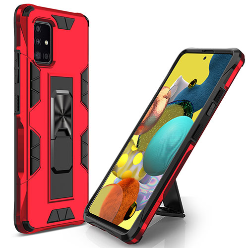 Silicone Matte Finish and Plastic Back Cover Case with Magnetic Stand MQ1 for Samsung Galaxy A71 4G A715 Red