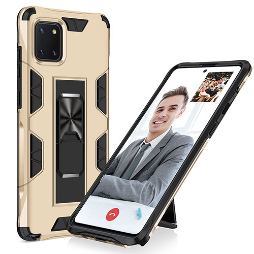 Silicone Matte Finish and Plastic Back Cover Case with Magnetic Stand MQ1 for Samsung Galaxy A81 Gold