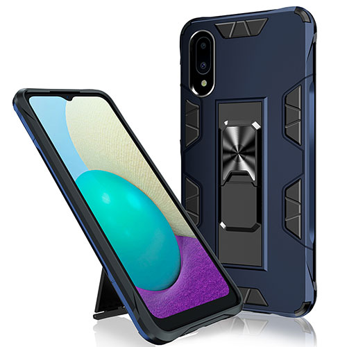 Silicone Matte Finish and Plastic Back Cover Case with Magnetic Stand MQ1 for Samsung Galaxy M02 Blue