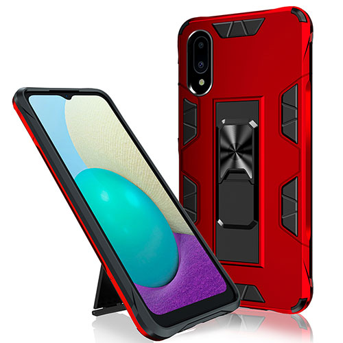 Silicone Matte Finish and Plastic Back Cover Case with Magnetic Stand MQ1 for Samsung Galaxy M02 Red