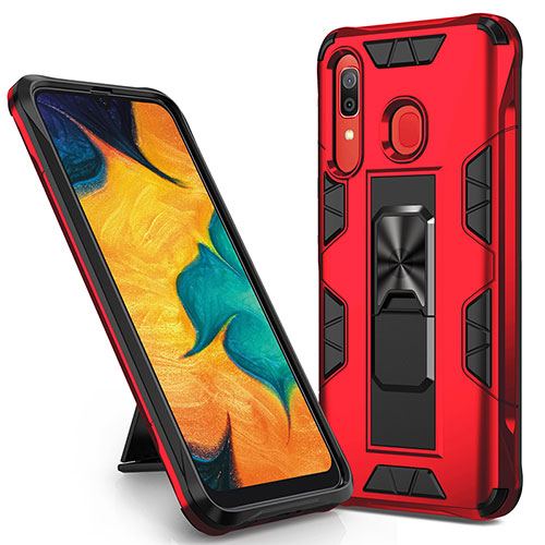 Silicone Matte Finish and Plastic Back Cover Case with Magnetic Stand MQ1 for Samsung Galaxy M10S Red