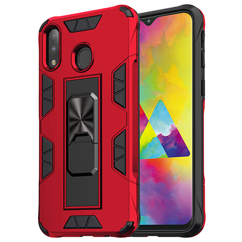 Silicone Matte Finish and Plastic Back Cover Case with Magnetic Stand MQ1 for Samsung Galaxy M20 Red