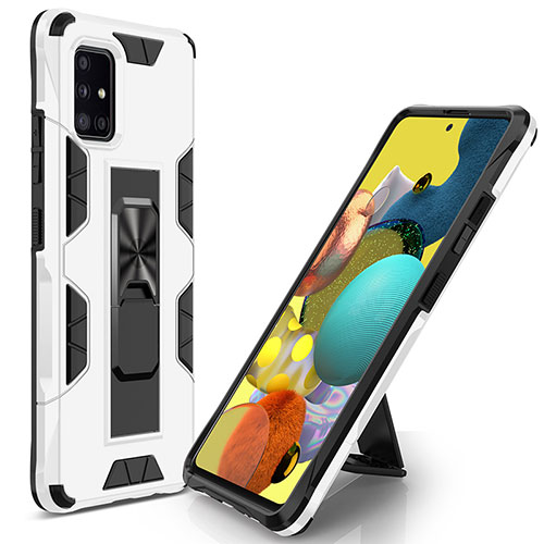 Silicone Matte Finish and Plastic Back Cover Case with Magnetic Stand MQ1 for Samsung Galaxy M40S White