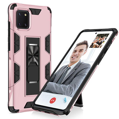 Silicone Matte Finish and Plastic Back Cover Case with Magnetic Stand MQ1 for Samsung Galaxy M60s Rose Gold