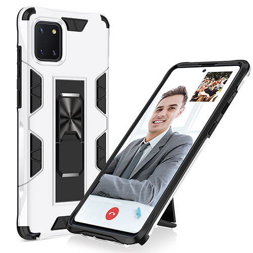 Silicone Matte Finish and Plastic Back Cover Case with Magnetic Stand MQ1 for Samsung Galaxy M60s White