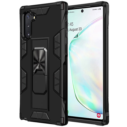 Silicone Matte Finish and Plastic Back Cover Case with Magnetic Stand MQ1 for Samsung Galaxy Note 10 5G Black