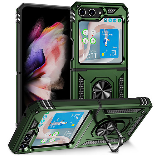 Silicone Matte Finish and Plastic Back Cover Case with Magnetic Stand MQ2 for Samsung Galaxy Z Flip5 5G Green