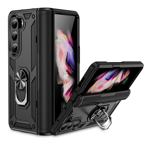 Silicone Matte Finish and Plastic Back Cover Case with Magnetic Stand MQ2 for Samsung Galaxy Z Fold5 5G Black