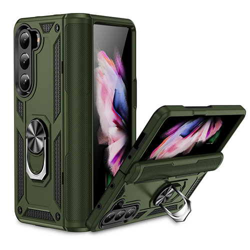 Silicone Matte Finish and Plastic Back Cover Case with Magnetic Stand MQ2 for Samsung Galaxy Z Fold5 5G Green