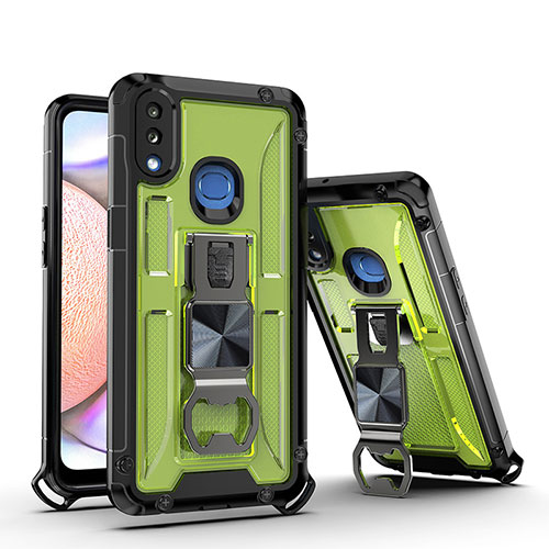 Silicone Matte Finish and Plastic Back Cover Case with Magnetic Stand Q01W for Samsung Galaxy A10s Green