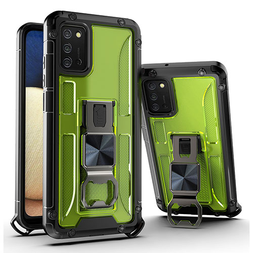 Silicone Matte Finish and Plastic Back Cover Case with Magnetic Stand Q01W for Samsung Galaxy F02S SM-E025F Green