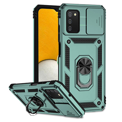 Silicone Matte Finish and Plastic Back Cover Case with Magnetic Stand Q02W for Samsung Galaxy M02s Green