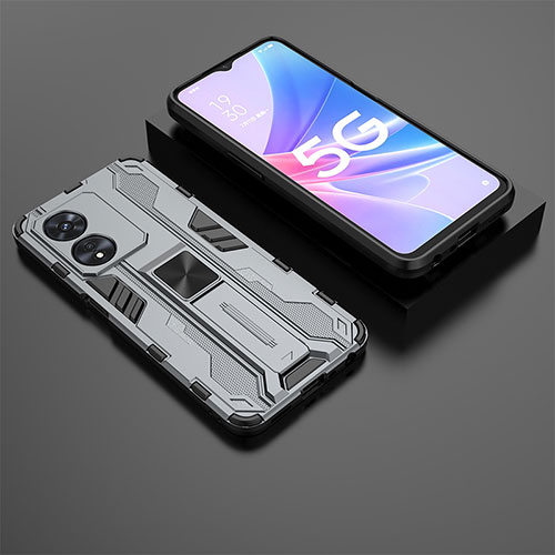 Silicone Matte Finish and Plastic Back Cover Case with Magnetic Stand T02 for Oppo A1 Pro 5G Gray