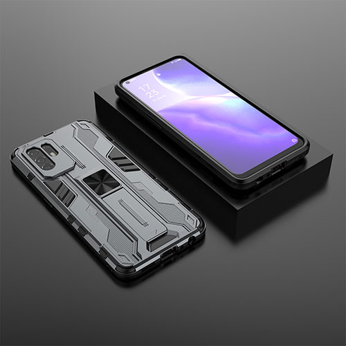 Silicone Matte Finish and Plastic Back Cover Case with Magnetic Stand T02 for Oppo Reno5 Z 5G Gray