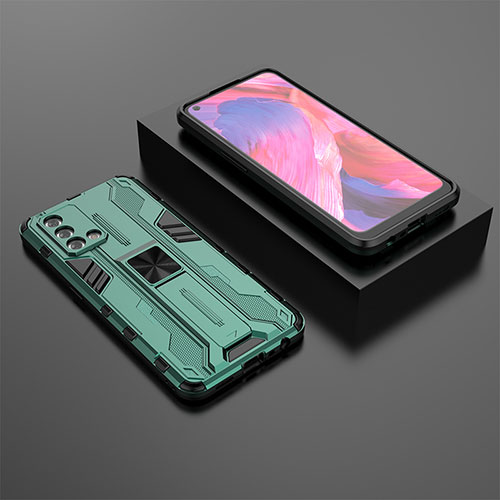 Silicone Matte Finish and Plastic Back Cover Case with Magnetic Stand T02 for Oppo Reno6 Lite Green