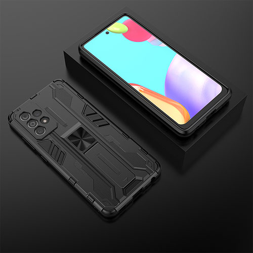 Silicone Matte Finish and Plastic Back Cover Case with Magnetic Stand T02 for Samsung Galaxy A52s 5G Black
