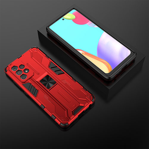 Silicone Matte Finish and Plastic Back Cover Case with Magnetic Stand T02 for Samsung Galaxy A52s 5G Red