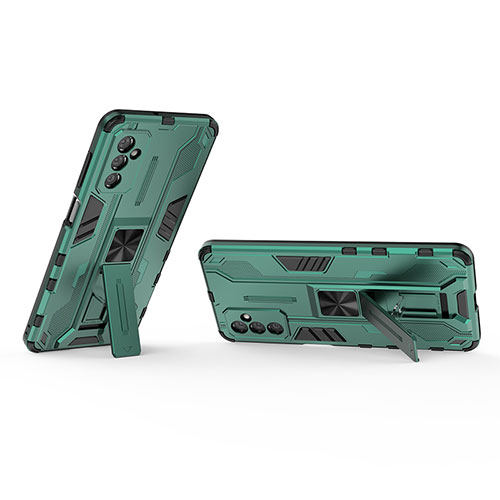 Silicone Matte Finish and Plastic Back Cover Case with Magnetic Stand T02 for Samsung Galaxy M52 5G Green