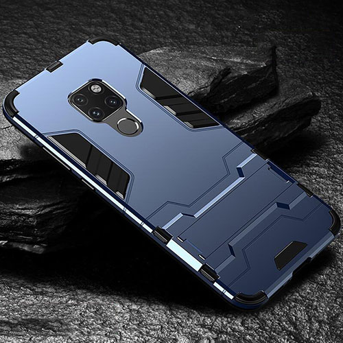 Silicone Matte Finish and Plastic Back Cover Case with Stand A01 for Huawei Mate 20 Blue