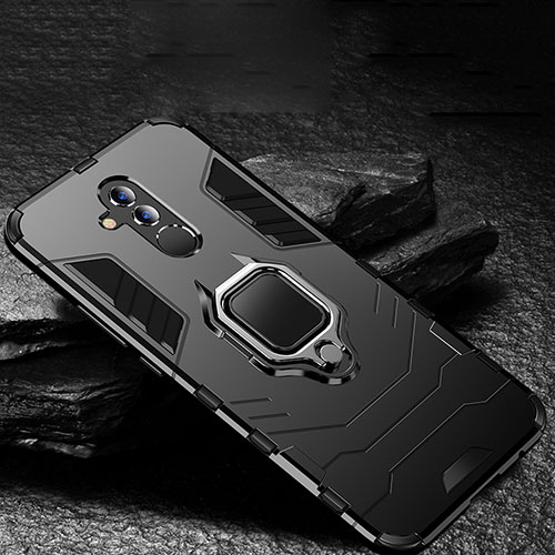 Silicone Matte Finish and Plastic Back Cover Case with Stand A01 for Huawei Mate 20 Lite Black