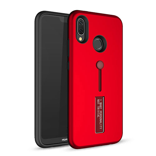 Silicone Matte Finish and Plastic Back Cover Case with Stand A01 for Huawei Nova 3e Red