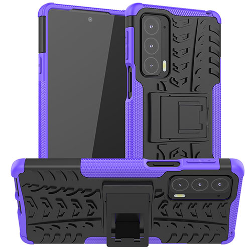 Silicone Matte Finish and Plastic Back Cover Case with Stand A01 for Motorola Moto Edge 20 5G Purple