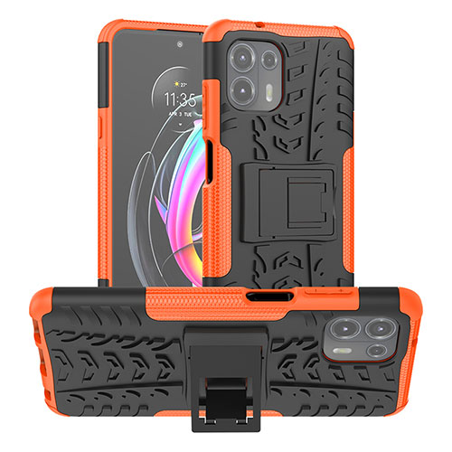 Silicone Matte Finish and Plastic Back Cover Case with Stand A01 for Motorola Moto Edge 20 Lite 5G Orange