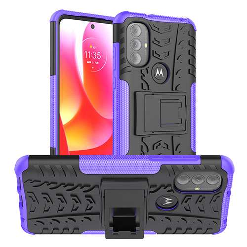 Silicone Matte Finish and Plastic Back Cover Case with Stand A01 for Motorola Moto G Play (2023) Purple