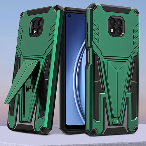 Silicone Matte Finish and Plastic Back Cover Case with Stand A01 for Motorola Moto G Power (2021) Green
