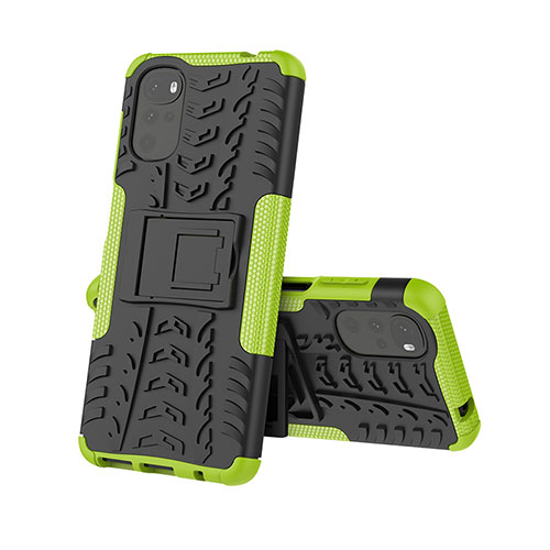 Silicone Matte Finish and Plastic Back Cover Case with Stand A01 for Motorola Moto G22 Green